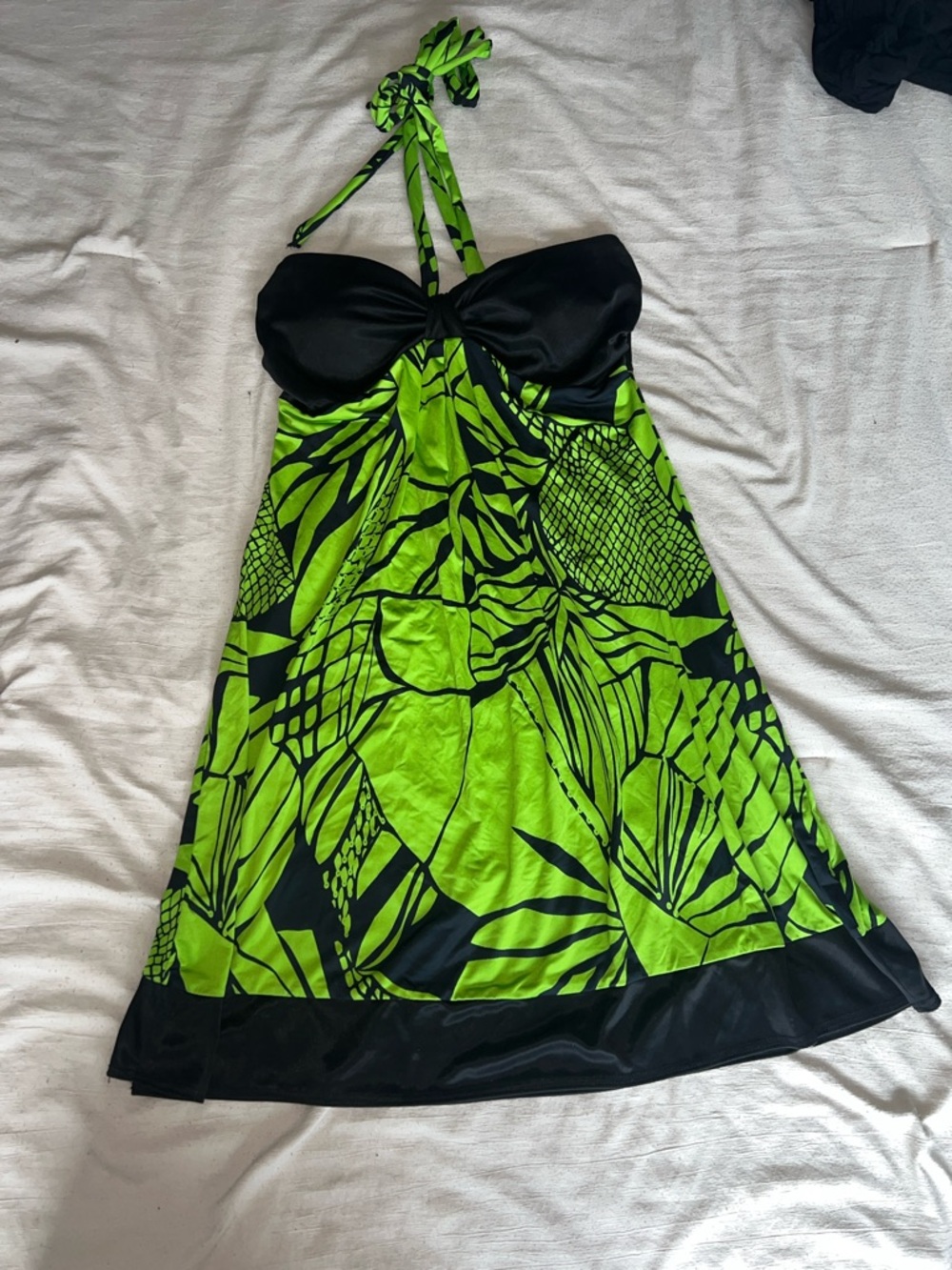 Strapless Halter Dress in Neon Green and Black